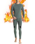 Runhit Mens Ski Thermal Underwear Set Long Johns Base Layer Fleece Lined Winter Undershirts Underpants for Cold Weather Gray Green-Black 2XLarge