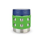 LunchBots Thermal 8 oz Triple Insulated Food Container - Hot 6 Hours or Cold 12 Hours - Leak Proof Thermos Soup Jar - All Stainless Interior - Navy Lid - Green Dots