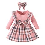 Senoke Baby Girl Dress, Infant Baby Girl Long Sleeves Plaid Dresses Toddler Little Girls Casual Holiday Strip Dress Sisters Girls Matching Dress(Pink,18-24 Months)