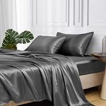 MR&HM Satin Bed Sheets, California King Size Sheets Set, 4 Pcs Silky Bedding Set with 15 Inches Deep Pocket for Mattress(California King, Dark Grey)