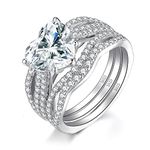 JewelryPalace Love Heart 3ct Cubic Zirconia Solitaire Engagement Rings for Her, 925 Sterling Silver Promise Ring for Women, Simulated Diamond Twisted Anniversary Wedding Band Enhancer Bridal Sets N