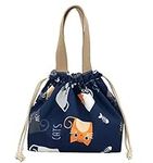 enyuwlcm Mini Lunch Tote Pouch Reusable Small Cute Lunch Bag with Drawstring Suitable for Girls Women Cat Blue