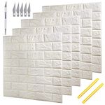 DeElf 20 PCS 3d Brick Wallpaper Peel and Stick Panels, White Brick Textured Effect Wall Decor Adhensive Wall Paper for Bathroom, Kitchen, Living Room Home Decoration 90 Square Feet Coverage