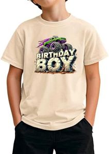 Birthday Boy Shirt Toddler Boys 2t 3t 4T 5T 6T Birthday Short Sleeve Monster Truck Funny T-Shirt Top (Beige 3,2-3T)