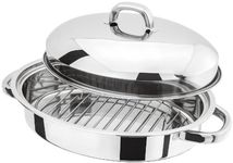 Judge H017 Stainless Steel Oval Roaster with Rack and Lid, 23cm x 37cm x 17cm, Oven Safe, Dishwasher Safe, Gift Box - 25 Year Guarantee