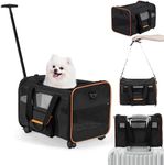 UNICITII Pet Carrier for Small Dog Cat, Cat Dog Carrier with Wheels Soft Sided Dog Rolling Crate Cat Travel Bag up to 20 Lbs Pet Strollers for Small Pets (Black, M)