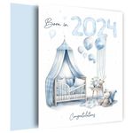 New Baby Boy Card for Congratulations on Newborn - Born in 2024 - Design for Proud New Parents, Blue Nursery, Born in 2024