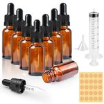 CoKeeSun 10ml Glass Dropper Bottle, 8 Pcs Brown Dropper Bottles with Pipettes, Reusable Amber Glass Bottle Set with Funnel Needle Syringe Catheter Stickers for Hair Oil perfumes Cosmetics Storage