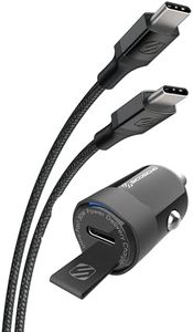 Scosche CPDC30 Mini USB-C 30W Car Charger for Cigarette Lighter Outlet, Power Adapter Plug with 4 FT Long USBC to Type-C Fast Charging Cable Cord Compatible with Android, iPhone & iPad, Black