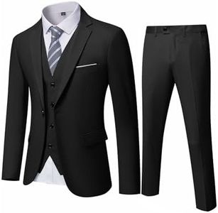 YND Men's Slim Fit 3 Piece Suit, One Button Jacket Vest Pants Set with Tie, Solid Party Wedding Dress Blazer, Tux Waistcoat and Trousers Black