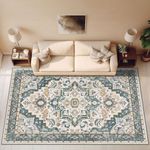 HOMFINE Classic Area Rug for Living Room - Vintage Floral Print Large Rug for Bedroom Traditonal Carpet for Kitchen with Anti-slip PVC Backing Non Shedding, Green 200X300CM