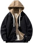 PEGENO Men's Fleece Lined Corduroy Full Zip Hooded Jacket Button Down Winter Outdoor Coat, Black, Medium