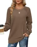 Jescakoo Sweatshirts for Women Fall Sweaters Cable Knit Sleeve Shirts Fashion 2024 Coffee L