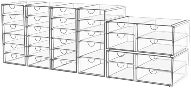 YFXCVSL Acrylic Makeup Organizer with 31 Drawers, 6 Pack Clear Storage Drawers, Bathroom Makeup Organizer for Palettes, Cosmetic, and Beauty Supplies,Ideal for Vanity, Cabinet,Desk Organization