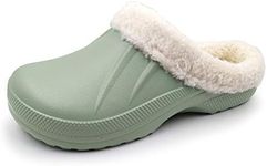 Amoji Women's Waterproof Slippers Men's Winter Garden Shoes Clogs Fleece Lined Fur Furry Lining Ferry Warm Fuzzy Fur Liner 1534 Green Size 8 Women/7 Men