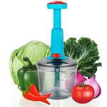 E-COSMOS Food Chopper Manual Hand Press Push Chopper with 5 Blades for Effortless Chopping Vegetables & Fruits (Red & Tarquise 1000 ml)