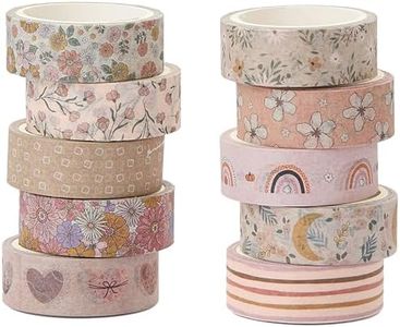 YUBX Boho Washi Tape Set 10 Rolls Cute Masking Graphic Floral Pattern Decorative Tapes for Arts, DIY Crafts, Journals, Planners, Scrapbook, Wrapping (Warm)