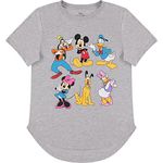 Disney Ladies Mickey Mouse Fashion Shirt - Womens Mickey & Minnie Mouse Top Curved Hem Hi Lo Short Sleeve Tee, Heather Grey, Large