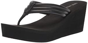 NINE WEST Women's Spins Wedge Sandal, Black, 9