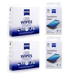 Zeiss Pre-Moistened SmartPhone & Lens Cleaning Wipes Combo for Spectacles, Binoculars, Mobiles, Tablets, Laptops, LCD Display, Cameras (4 Pack of 30 Pieces - Total 120 Pieces Wipes