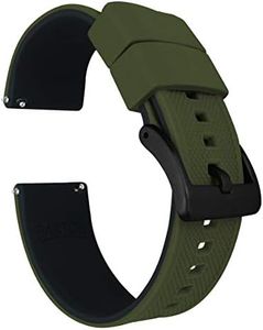 BARTON WATCH BANDS Elite Silicone Watch Bands - Black Buckle Quick Release, Army Green Top/Black Bottom & Black PVD Buckle, 20mm