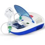 AGEasy (Max Group) Low Noise Compressor Nebulizer with Storage Compartment for Adults & Kids | 2 Years Warranty | Nebulizer Machine with 2 Masks, 1 Mouthpiece & 5 Filters (Blue & White)