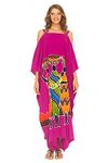 SHU-SHI - Caftan Cold Shoulder Maxi Dress - for Women - Casual Long Beach Cover-Up - Plus Size - One Size - Family Fuchsia