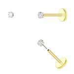 20G Threadless Flat Back Earrings hypoallergenic Titanium Small Stud Earrings Push-In CZ Nose Studs for Women Men Labret Cartilage Helix Conch Medusa Monroe Tragus Piercing Jewelry (Gold-20g-2mm)