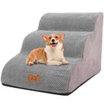 Dog Stairs for Bed and Sofa 3 Steps High Density Non-Slip Foam Pet Steps Portable Pet Ramp Ladder for Small Dogs Cats with Removable and Washable Plush Cover for Older Dogs/Cats with Joint Pain