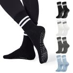 Pilates Socks with Grips Non Slip Yoga Sock for Women Womens Barre Dance Gripper Skid Slipper Socks 4 Pack Black&White&Grey&Blue One Size