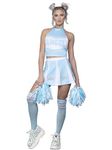 Smiffys Fever Angel Cheerleader Costume, Blue Top, Skirt, Socks, Pom Poms, Fever Fancy Dress, Fever Dress Up Costumes