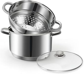 ASKSCICI 6 Quart 18/10 Stainless Steel Tri-Ply Stockpot with Tempered Glass Lid, Multipurpose Steamer Insert Compatible with All Cooktops, Non-Toxic, Oven and Dishwasher Safe, Silver Steamer Pot