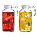 Glass Pitcher with Lid – Set of 2 Glass Water Pitcher 55Oz – Cold Carafe for Ice Tea, Water, Lemonade, Coffee – Elegant and Modern – Practical Spout Pitchers for Drinks