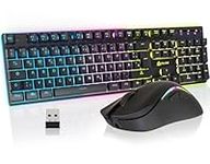 KLIM Thunder Wireless Gaming Keyboard and Mouse Combo - Wireless Backlit Keyboard with Durable Integrated Battery + 4800 DPI RGB Wireless Gaming Mouse for PC