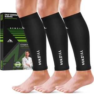 NEWZILL Calf Compression Sleeve for Men & Women | Footless Compression Socks for Shin Splint Relief, Varicose Veins | Perfect Leg Sleeve for Running, Travel, Nursing, Work, Fitness (Black 3Pairs L/XL)