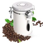 Olyzer Stainless Steel Coffee Canister 22 oz, Airtight Coffee Storage Container with Scoop, Date Tracker & CO2 Releasing Valves, for Grounds and Beans, White