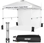 COSTWAY 3x3M Pop-up Commercial Gazebo, Rolling Instant Canopy Tent with Sidewall, Hanging Crossbars, Banner Strip and Roller Bag, Height Adjustable Sun Shade Shelter for Market Patio Beach