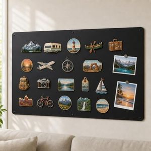 Qiytecno Large Magnetic Board for Wall: 39.4" x 19.7" Matte Black Metal Display Board for Souvenir Magnets | Screw-Mounted Non-Magnetic Fridge Solution and Living Room Decor for Travel Enthusiasts