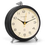 AERYS Honeytime Metal Alarm Clock Wall Clock Table Clock for Study Analog Silent Vintage Clock,Alarm Clock for Heavy Sleepers Home Office Bedroom-Black (Battery Not Included)-13 Cm Black