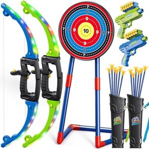 polokping 2 Pack Bow and Arrow Toy for 5 6 7 8 9 10+ Year Old Boys, Ideal Gift for Kids, Indoor Outdoor Shooting Game Toy for Ages 4-8 8-12, LED Light Up Archery Set with 12 Suction Cup Arrows