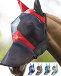 Harrison Howard Pro Luminous Horse Fly Mask Long Nose with Ears UV Protection for Horse Scarlet Red/Black Medium Cob