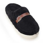 CASSIEY Winter Slippers for Men's And Boy's Home Indoor Outdoor Warm Thick Sole Waterproof down Cotton Slipper | Soft Fur Slipper For Men- Black