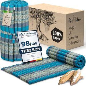 livasia tapis enroulable matelas enroulable étroit M, Lit d’invité matelas d’invité 1 personne à motif, Lit de voyage coffre, Matelas thaï kapok jardin fait main 200x75x4,5cm (Bleu Ciel)
