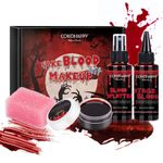 4 PCS Halloween Fake Blood SFX Makeup Kit - Coagulated Blood, Blood Spray, Dripping Stage Blood, Stipple Sponge, Realistic Special Effect Makeup kit for Zombie Vampire Monster Halloween Costume