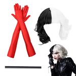 VIKSAUN 3 Pieces Women Black White Cosplay Wigs with 1920s Long Red Gloves and Holder Women Halloween Carnival Wigs Cosplay Costume Vintage Fancy Dress Short Bob Wigs Party Wig (3 pcs)