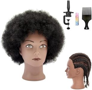 Afro Kinky Curly Mannequin Head 100% Real Human Hair,(10 inches) Black For Manual Braiding Styling Practice Hairdresser School Manikin Head Curling Doll Head Training Head- with Clamp Stand