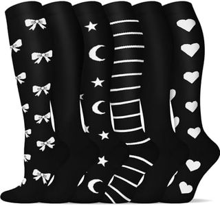 6 Pairs Compression Socks for Men & Women 20-30 mmHg Graduated Compression Pressure Stockings for medias de compresión para mujer calcetas para mujer Circulation Neuropathy (Black Star Color,L-XL)