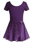 Arshiner Ballet Dress Short Sleeve Girls Ballet Suit Cotton Ballet Clothing Ballet Dance Clothing Dance Body with Chiffon Wrap Skirt Purple 140/6-7 Years