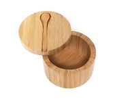 Lipper International Bamboo Salt and Spice Box with Spoon and Swivel Cover, 4" Diameter x 2.75" High