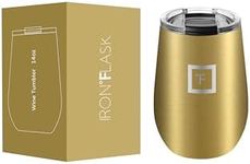 IRON °FLASK Insulated Wine Tumbler with Lid, w/Leak-Proof Lid - Keeps Drinks Hot & Cold w/Double Walled, Vacuum Stainless Steel Exterior - Travel Cup - Gold, 14 Oz